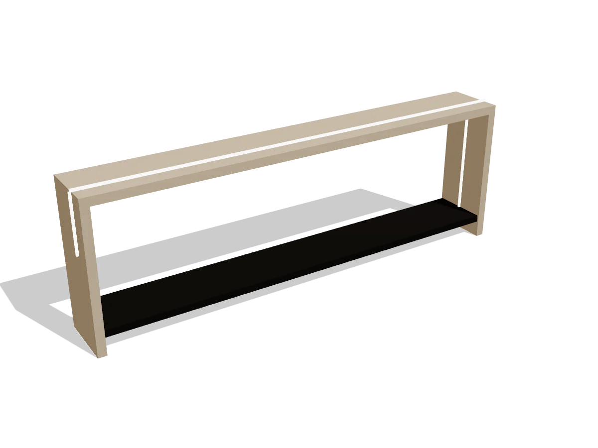 TV Shelf 02, a white oak waterfall shelf with a charred cedar lower shelf, as a 3D model